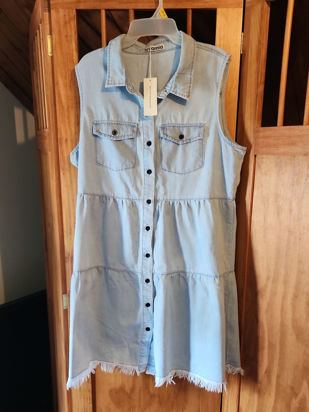 Amia Light Blue Sleeveless Denim Midi Dress
